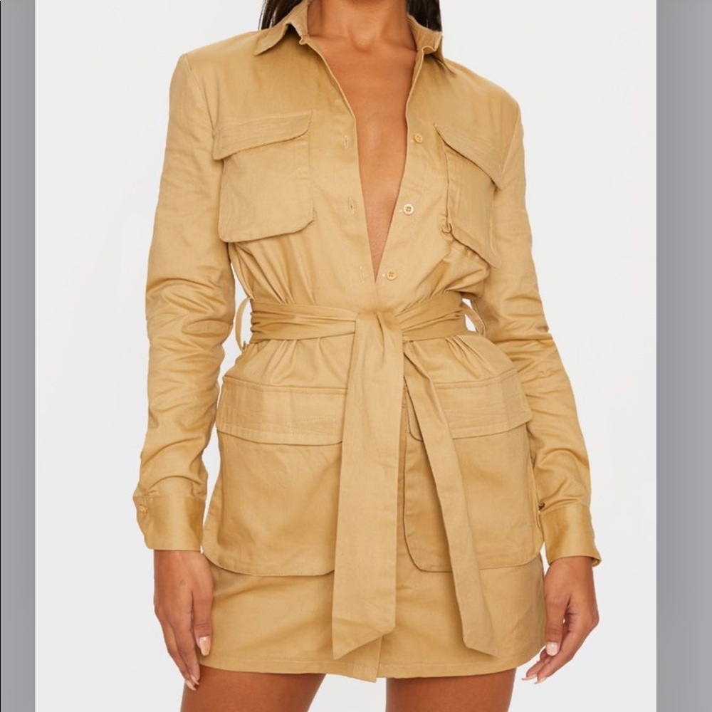 Camel utility tie waist shirt/dress